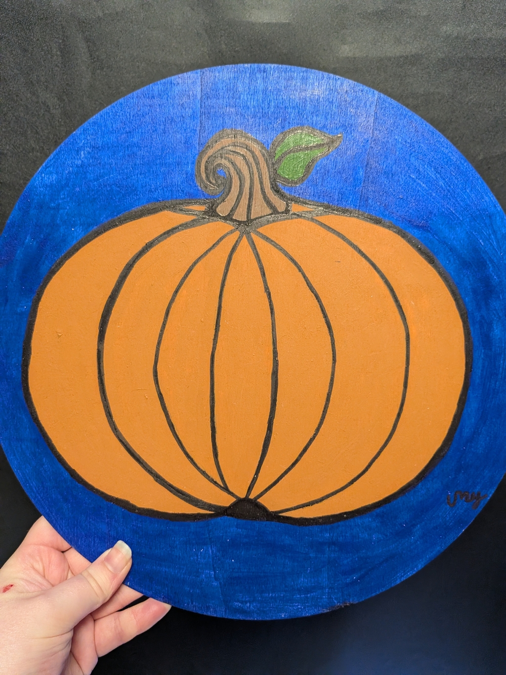 Handmade Pumpkin Wooden Round Painting